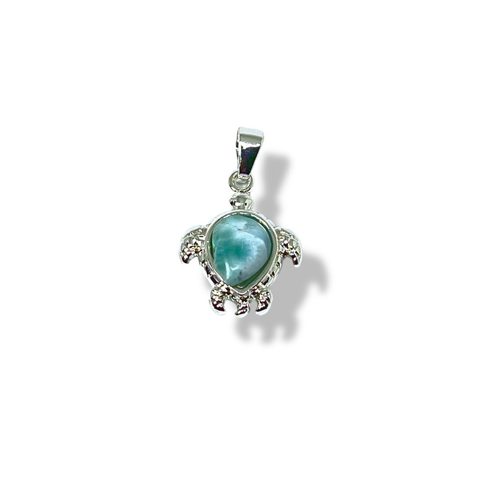 Larimar Stone Sterling Silver Turtle Pendant - Picture 1 of 2